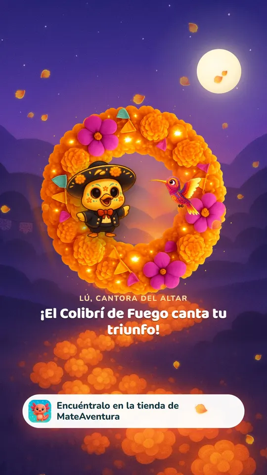 Lú, Cantora del Altar, junto al Colibrí de Fuego